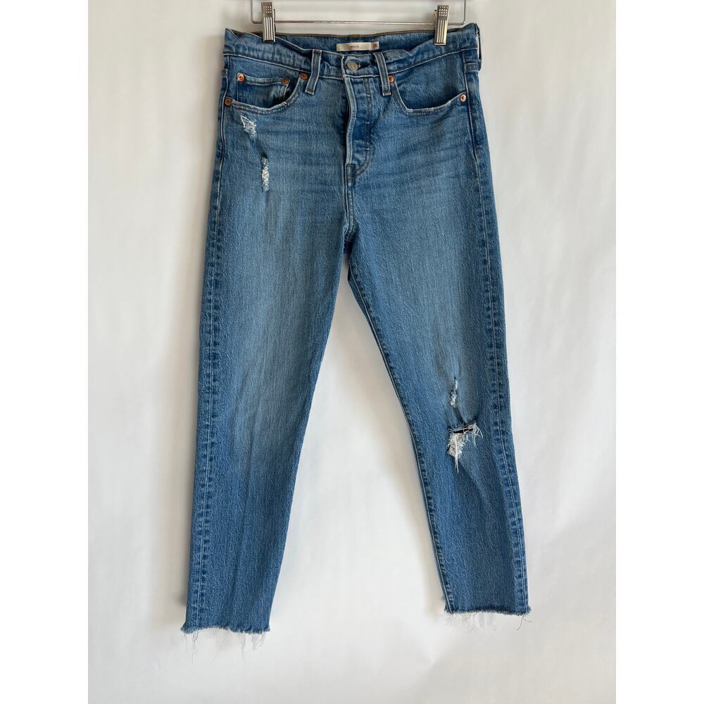 LEVIS PREMIUM WOMENS WEDGIE SKINNY DISTRESED BUTTON FRONT JEANS SIZE 28